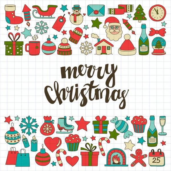 Doodle vektör simgeler neşeli Noel ve mutlu yeni yıl