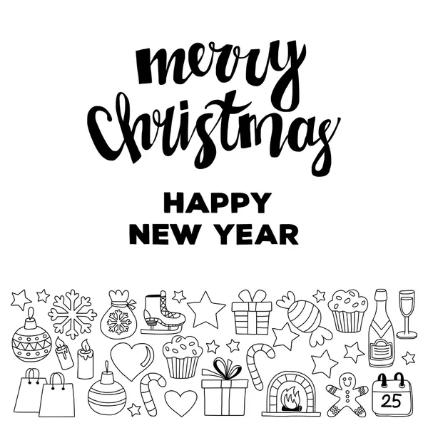 Doodle vektör simgeler neşeli Noel ve mutlu yeni yıl