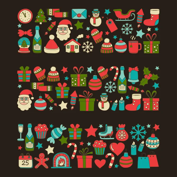 Doodle icônes vectorielles Joyeux Noël et bonne année — Image vectorielle