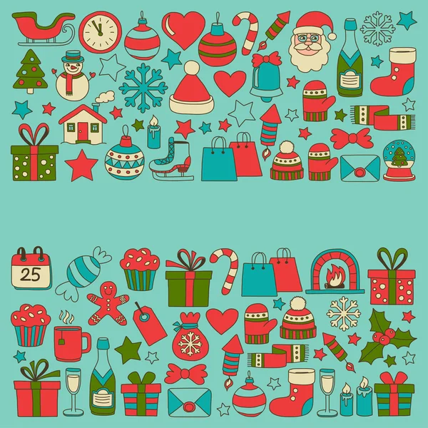 Doodle vektör simgeler neşeli Noel ve mutlu yeni yıl