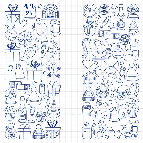 Doodle vektör simgeler neşeli Noel ve mutlu yeni yıl