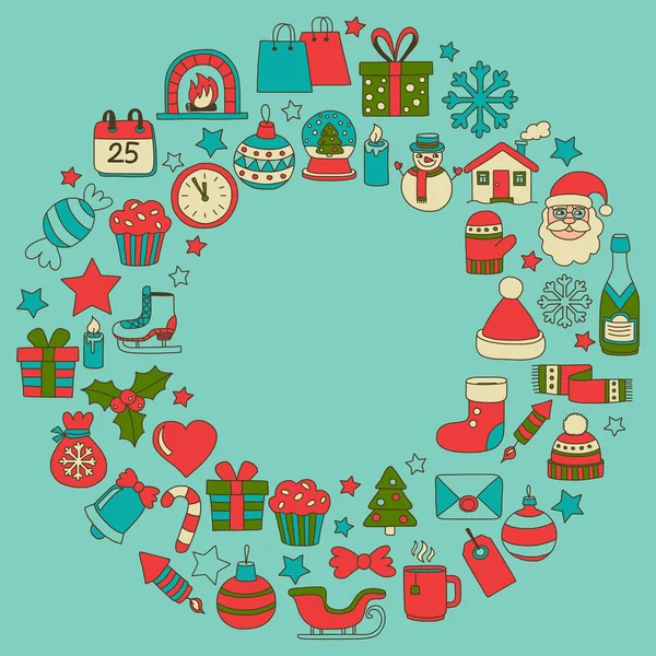 Doodle vektör simgeler neşeli Noel ve mutlu yeni yıl
