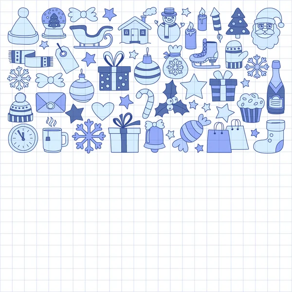 Doodle vektör simgeler neşeli Noel ve mutlu yeni yıl