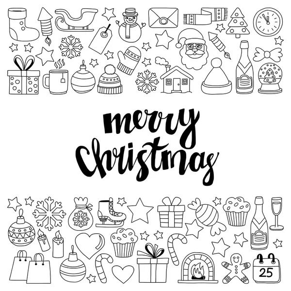 Doodle vector iconen vrolijk kerstfeest en gelukkig Nieuwjaar — Stockvector