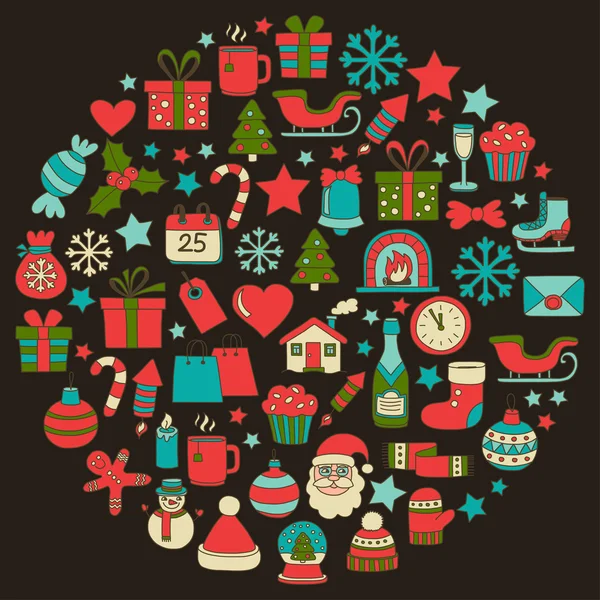 Doodle vektör simgeler neşeli Noel ve mutlu yeni yıl