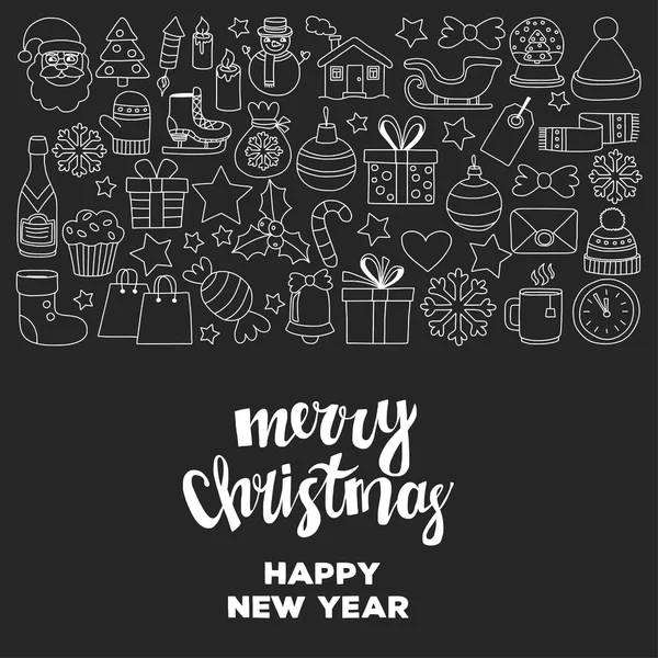 Doodle εικονίδια διάνυσμα καλά Χριστούγεννα και Ευτυχισμένο το νέο έτος — Διανυσματικό Αρχείο