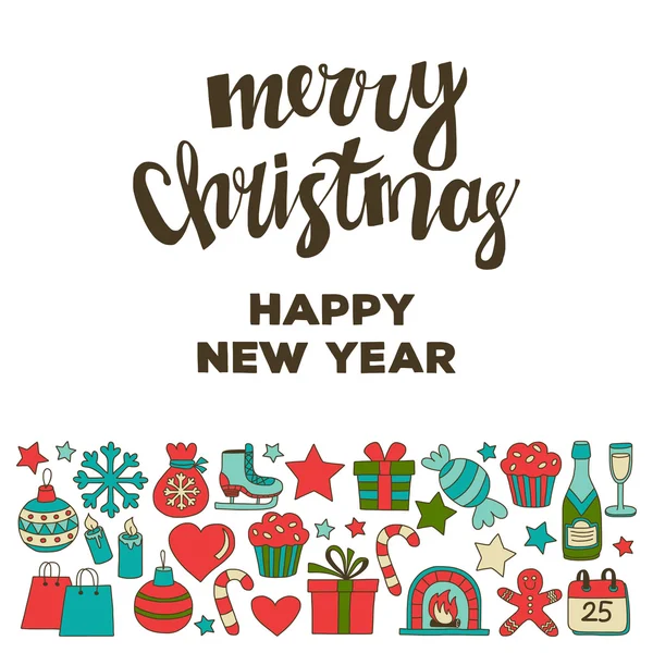 Doodle vektör simgeler neşeli Noel ve mutlu yeni yıl