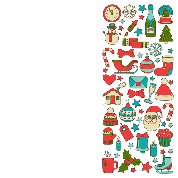 Doodle vector icons Merry christmas and happy new year — Stock Vector
