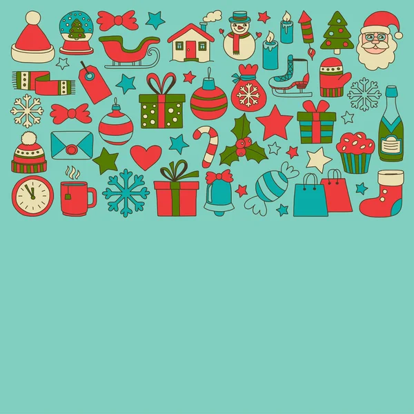 Doodle vektör simgeler neşeli Noel ve mutlu yeni yıl