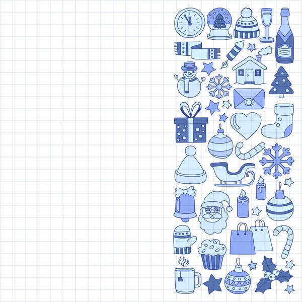 Doodle vektör simgeler neşeli Noel ve mutlu yeni yıl