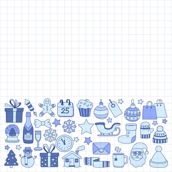 Doodle vektör simgeler neşeli Noel ve mutlu yeni yıl