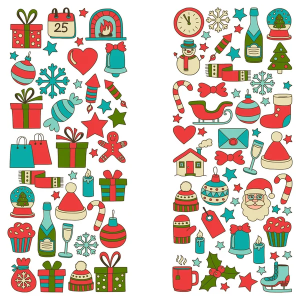 Doodle vektör simgeler neşeli Noel ve mutlu yeni yıl