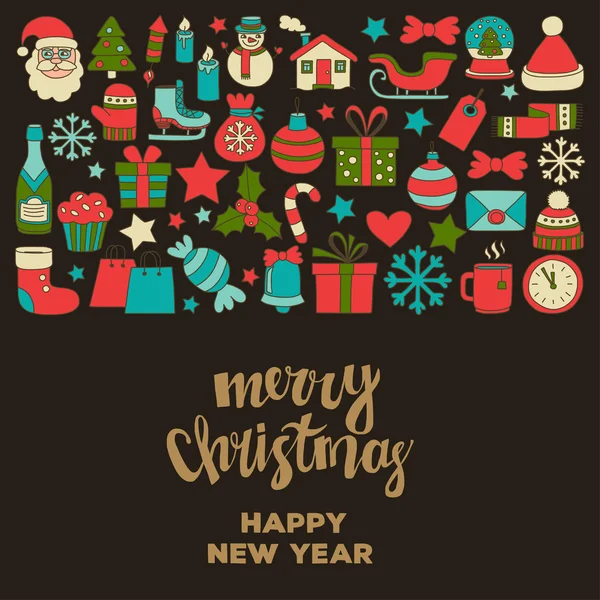 Doodle vektör simgeler neşeli Noel ve mutlu yeni yıl