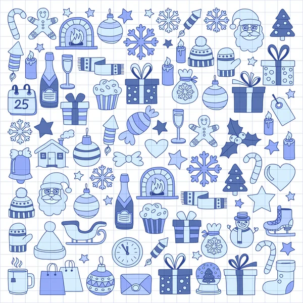 Doodle vektör simgeler neşeli Noel ve mutlu yeni yıl