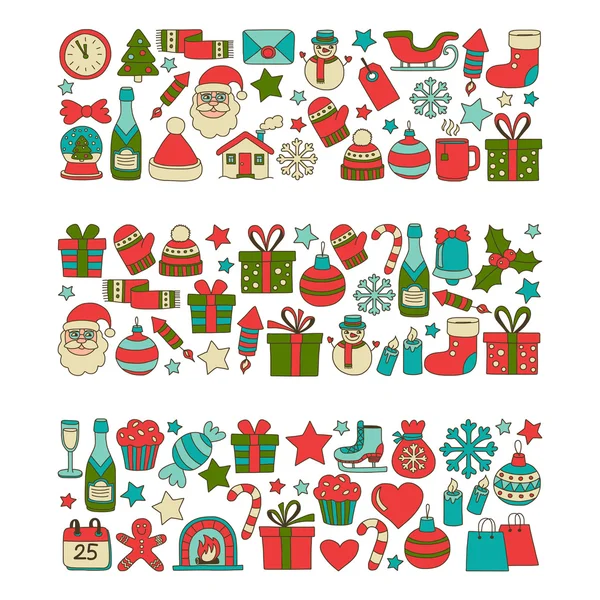 Doodle vektör simgeler neşeli Noel ve mutlu yeni yıl