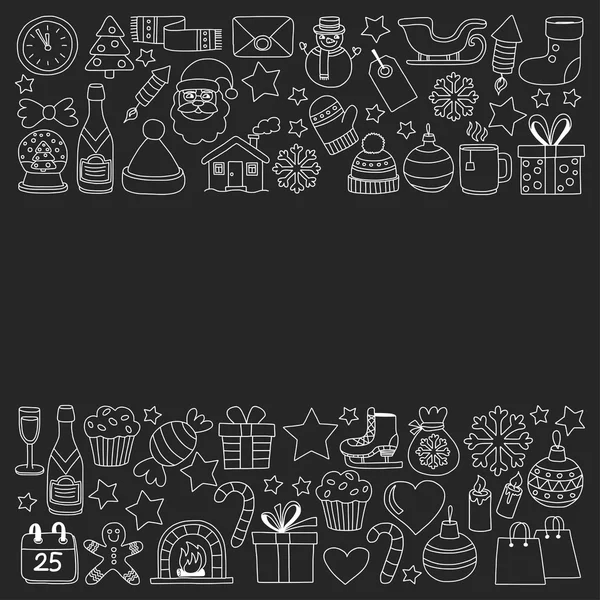 Doodle vektör simgeler neşeli Noel ve mutlu yeni yıl