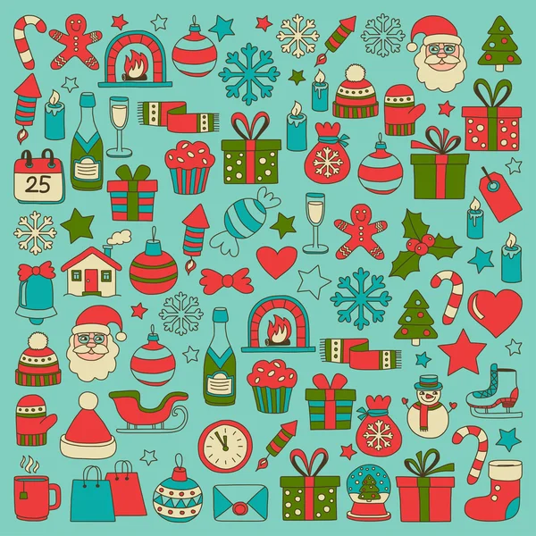 Doodle vektör simgeler neşeli Noel ve mutlu yeni yıl