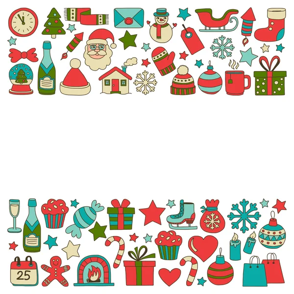 Doodle vektör simgeler neşeli Noel ve mutlu yeni yıl
