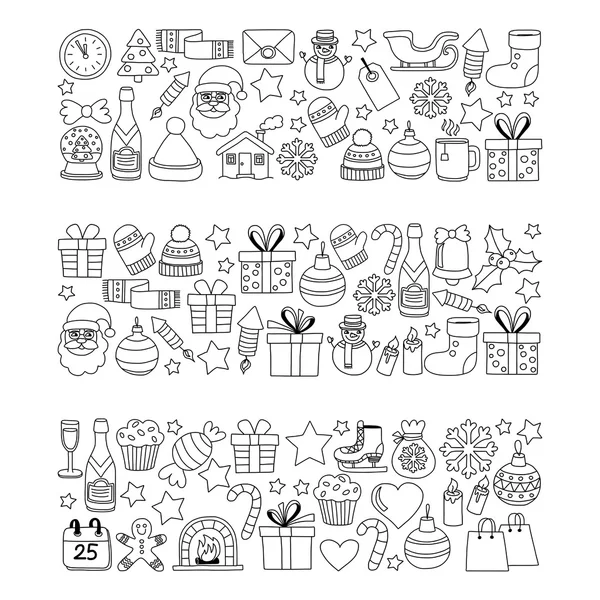 Doodle vektör simgeler neşeli Noel ve mutlu yeni yıl