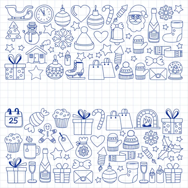 Doodle vektör simgeler neşeli Noel ve mutlu yeni yıl