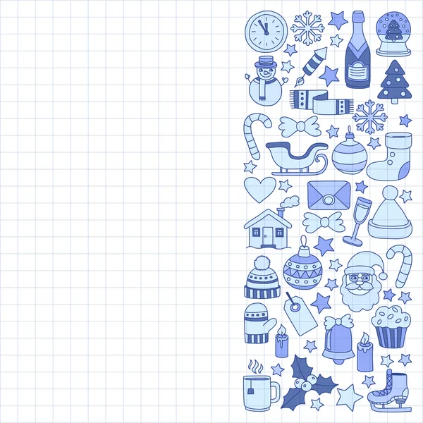 Doodle vektör simgeler neşeli Noel ve mutlu yeni yıl