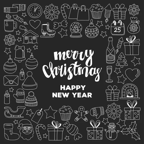 Doodle vektör simgeler neşeli Noel ve mutlu yeni yıl