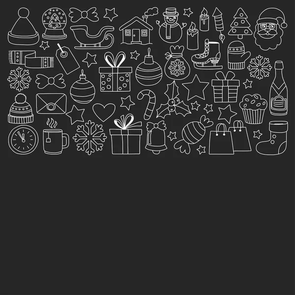 Doodle vektör simgeler neşeli Noel ve mutlu yeni yıl