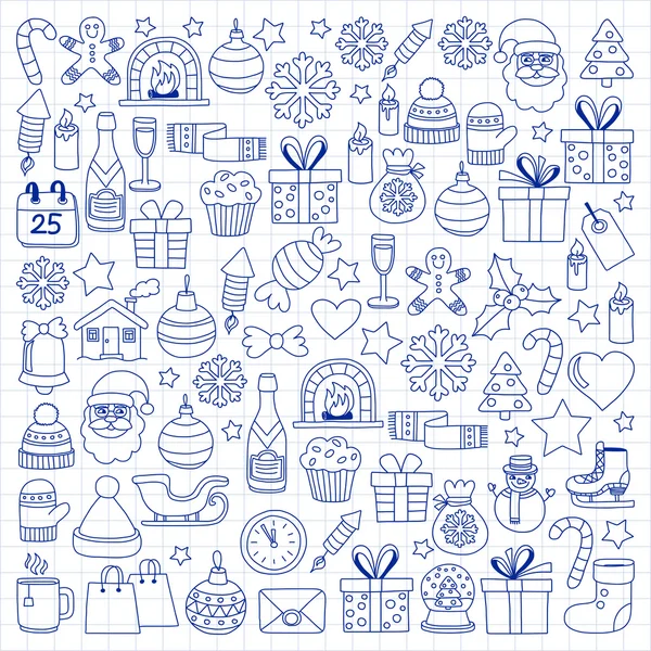 Doodle vektör simgeler neşeli Noel ve mutlu yeni yıl