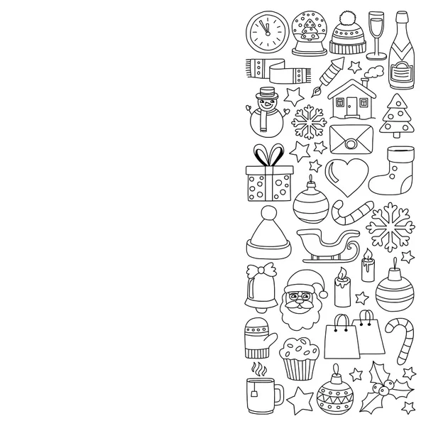 Doodle vektör simgeler neşeli Noel ve mutlu yeni yıl