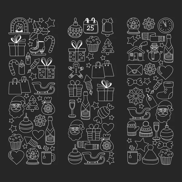 Doodle vektör simgeler neşeli Noel ve mutlu yeni yıl