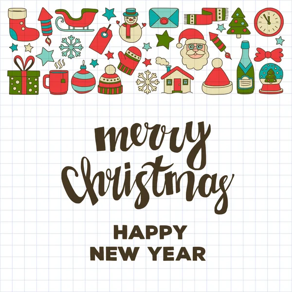 Doodle vektör simgeler neşeli Noel ve mutlu yeni yıl