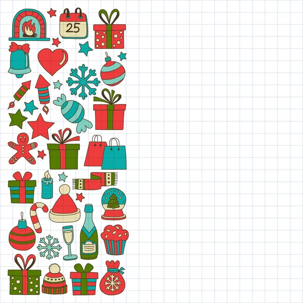 Doodle vektör simgeler neşeli Noel ve mutlu yeni yıl