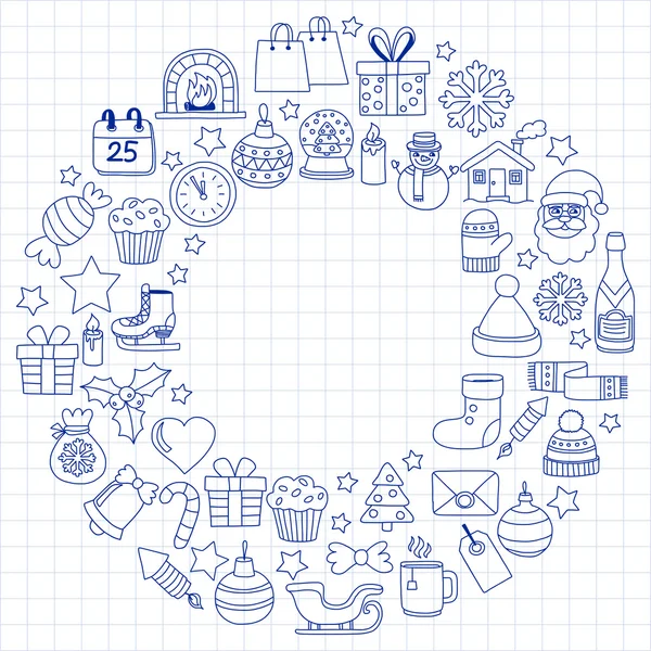 Doodle vektör simgeler neşeli Noel ve mutlu yeni yıl