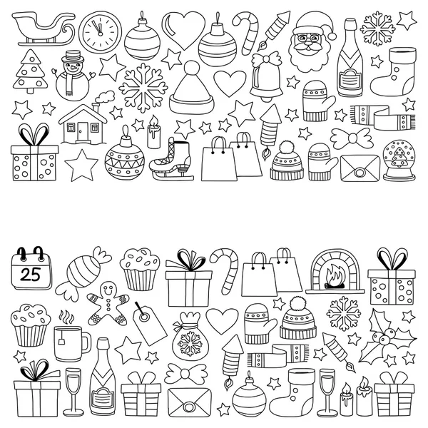 Doodle vektör simgeler neşeli Noel ve mutlu yeni yıl