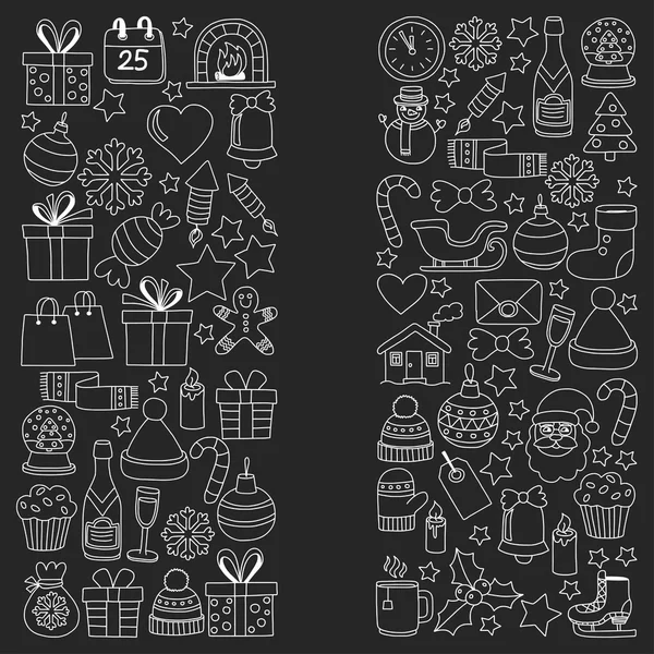 Doodle vektör simgeler neşeli Noel ve mutlu yeni yıl