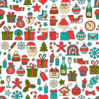 Doodle vektör simgeler neşeli Noel ve mutlu yeni yıl