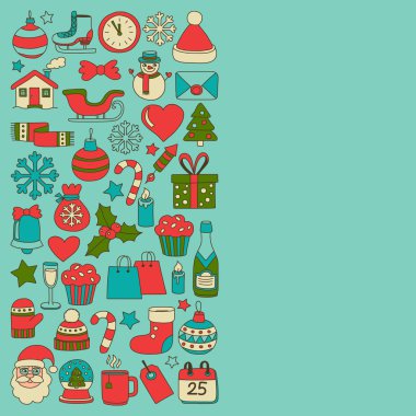 Doodle vektör simgeler neşeli Noel ve mutlu yeni yıl