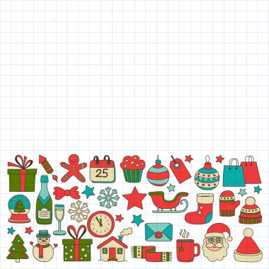 Doodle vektör simgeler neşeli Noel ve mutlu yeni yıl