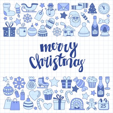 Doodle vektör simgeler neşeli Noel ve mutlu yeni yıl