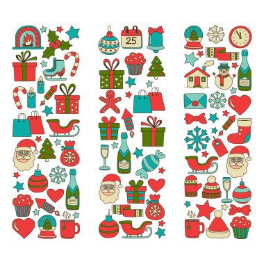 Doodle vektör simgeler neşeli Noel ve mutlu yeni yıl