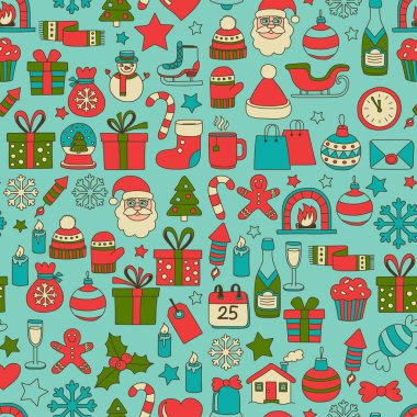 Doodle vektör simgeler neşeli Noel ve mutlu yeni yıl
