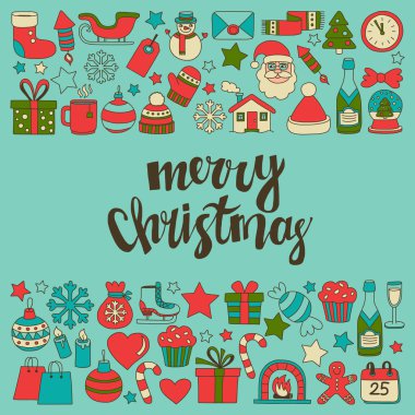 Doodle vektör simgeler neşeli Noel ve mutlu yeni yıl