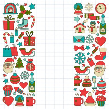 Doodle vektör simgeler neşeli Noel ve mutlu yeni yıl