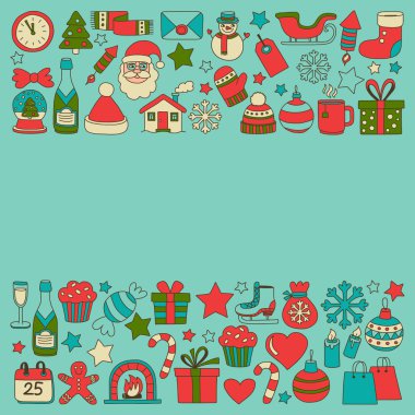 Doodle vektör simgeler neşeli Noel ve mutlu yeni yıl