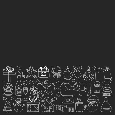 Doodle vektör simgeler neşeli Noel ve mutlu yeni yıl