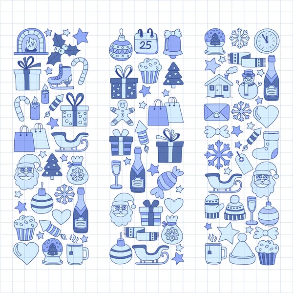 Doodle vektör simgeler neşeli Noel ve mutlu yeni yıl