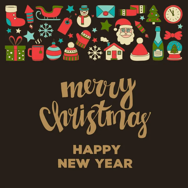 Doodle vektör simgeler neşeli Noel ve mutlu yeni yıl