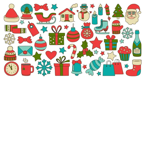 Doodle vektör simgeler neşeli Noel ve mutlu yeni yıl