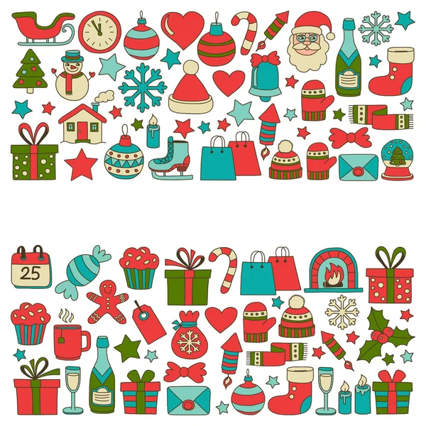 Doodle vektör simgeler neşeli Noel ve mutlu yeni yıl