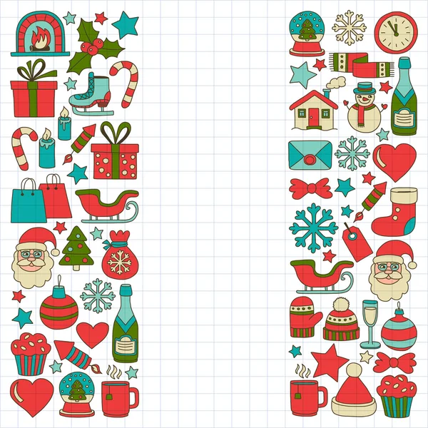 Doodle vektör simgeler neşeli Noel ve mutlu yeni yıl